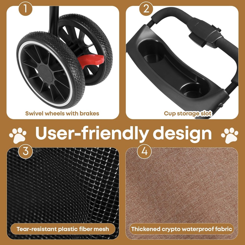 Pet Stroller,Dog Stroller for Small Medium Dogs Cats,3 Wheels,Foldable,with B...