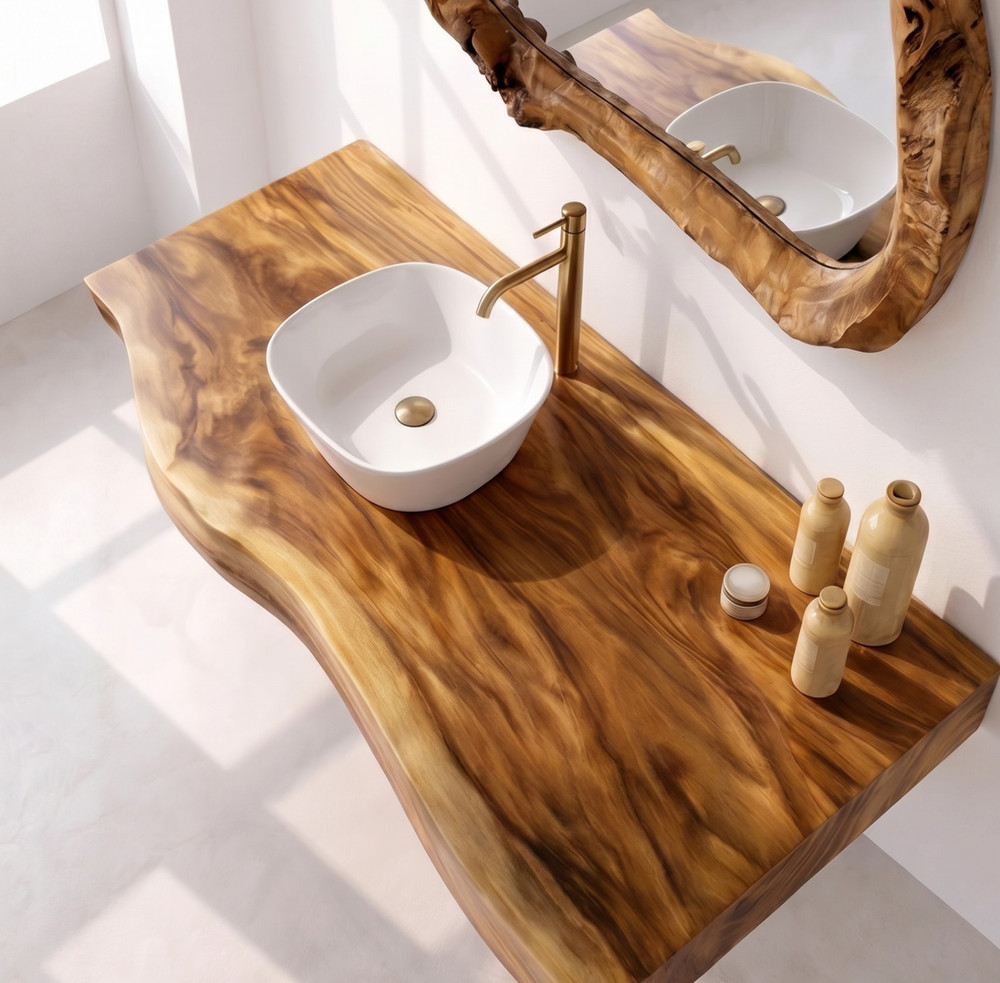 Bathroom Vanity Modern Live Edge Solid Wood Countertop Sink Top Bathroom