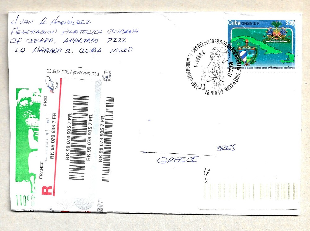 CARIBBEAN ISLANDS FDC REGISTER  MAIL COVER WITH STAMP 2014