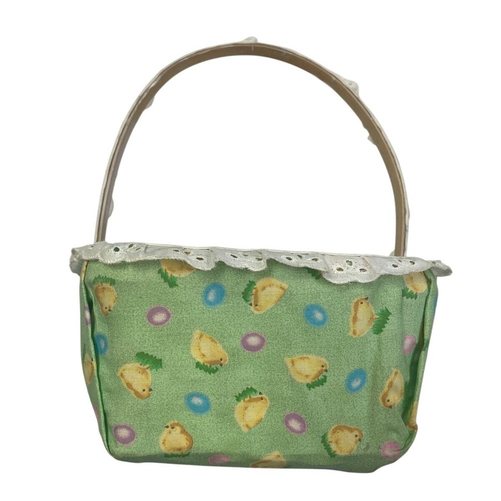 Handmade Fabric Covered Easter Chick Bird Yellow Gingham Cottage Core Basket