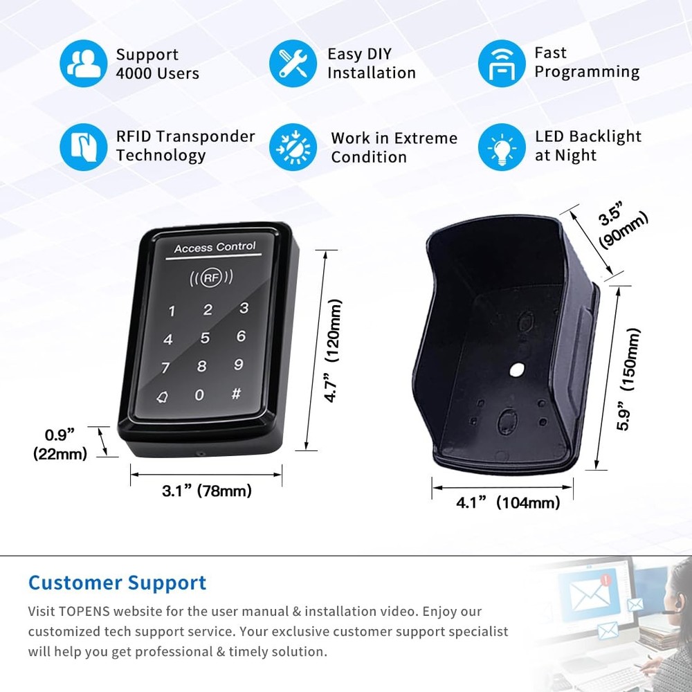 TC175P Touch Panel Keypad 12V/24V Gate Door Access Control RFID