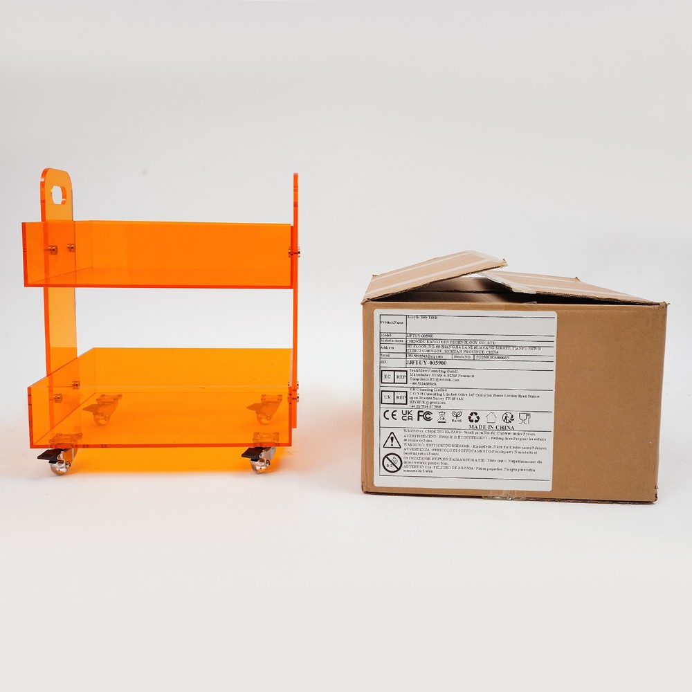 Orange Acrylic Side Table, Storage Rack with Wheels, Acrylic Bedside Table