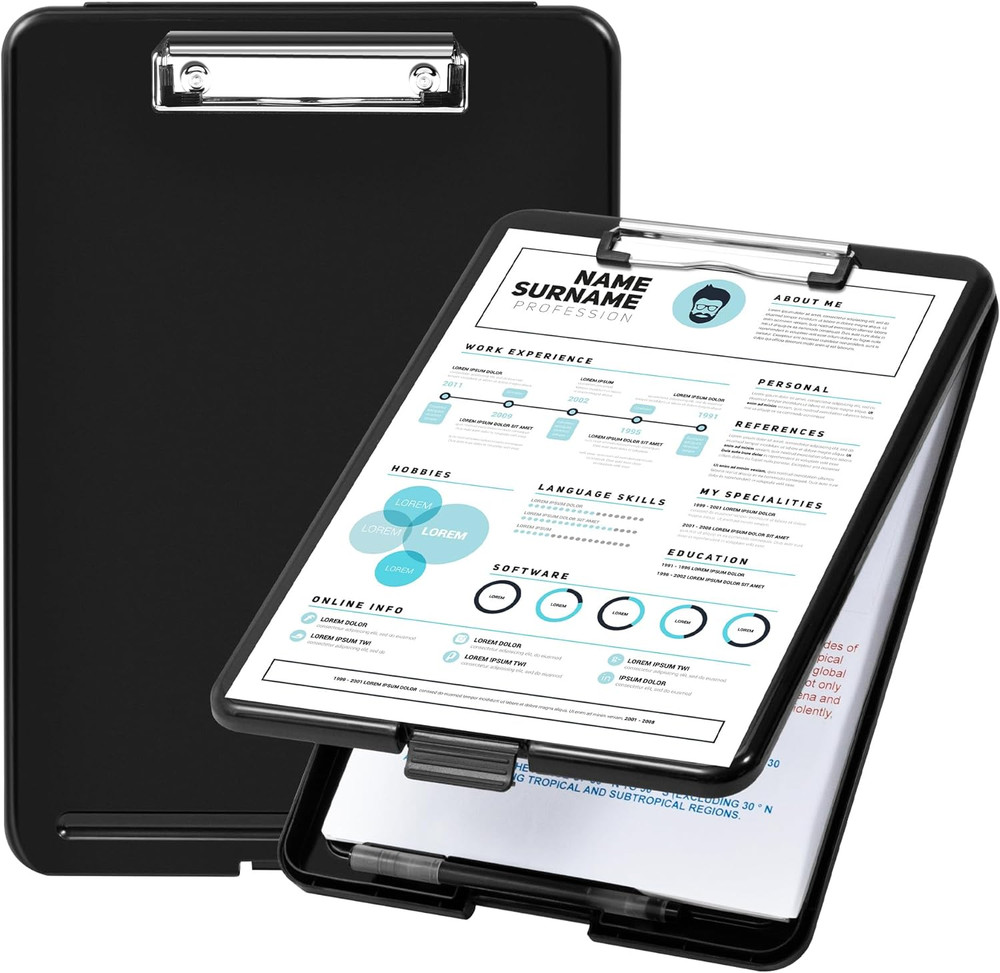 Plastic Storage Clipboard,Black, 2-Pack