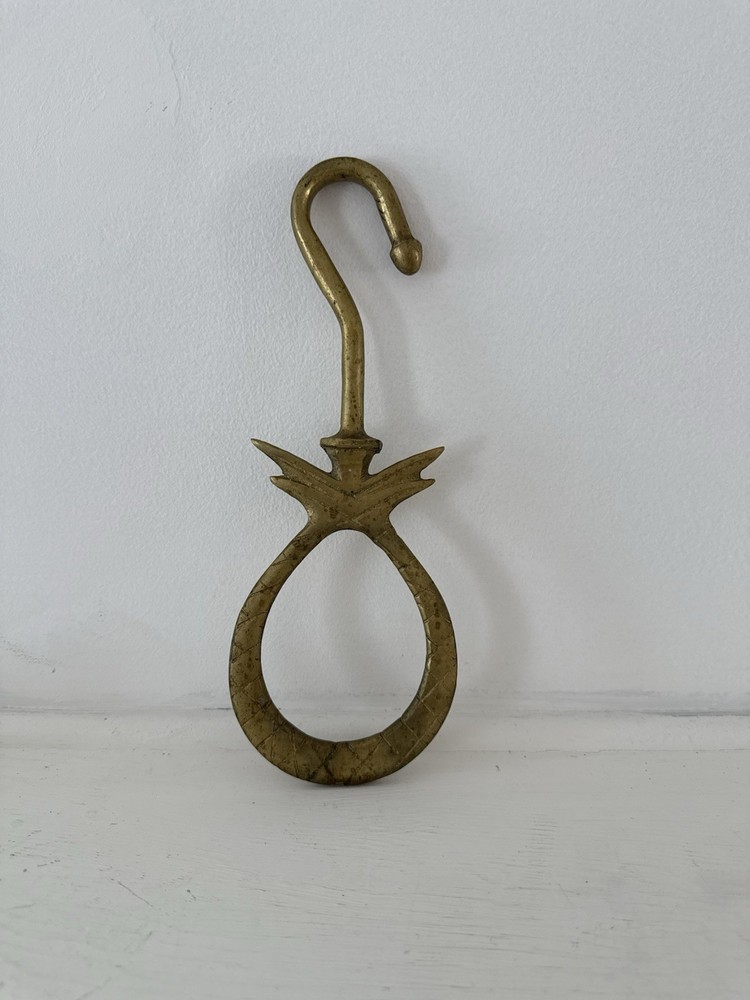 ✿ Vintage Solid Brass Pineapple Wall Hook – 8” Tall – Mid Century Tropical Decor