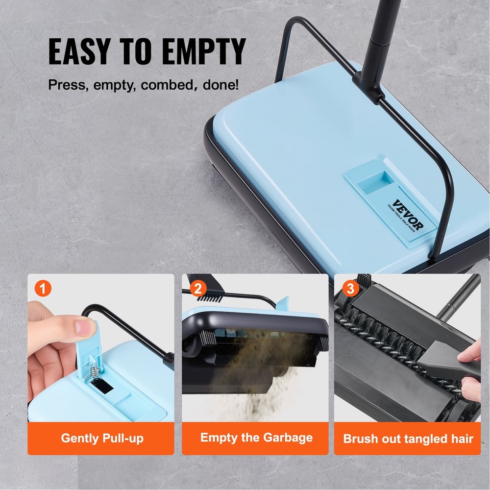 Carpet Sweeper Manual Floor Sweeper 300 ml Dustbin Capacity Easy Empty 6.7