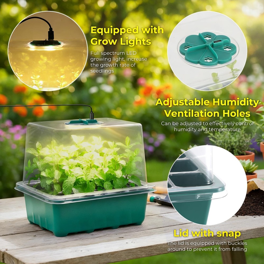 Starter Tray with Grow Light, 6pcs Starter Kits with Light and Adjustable Hum...