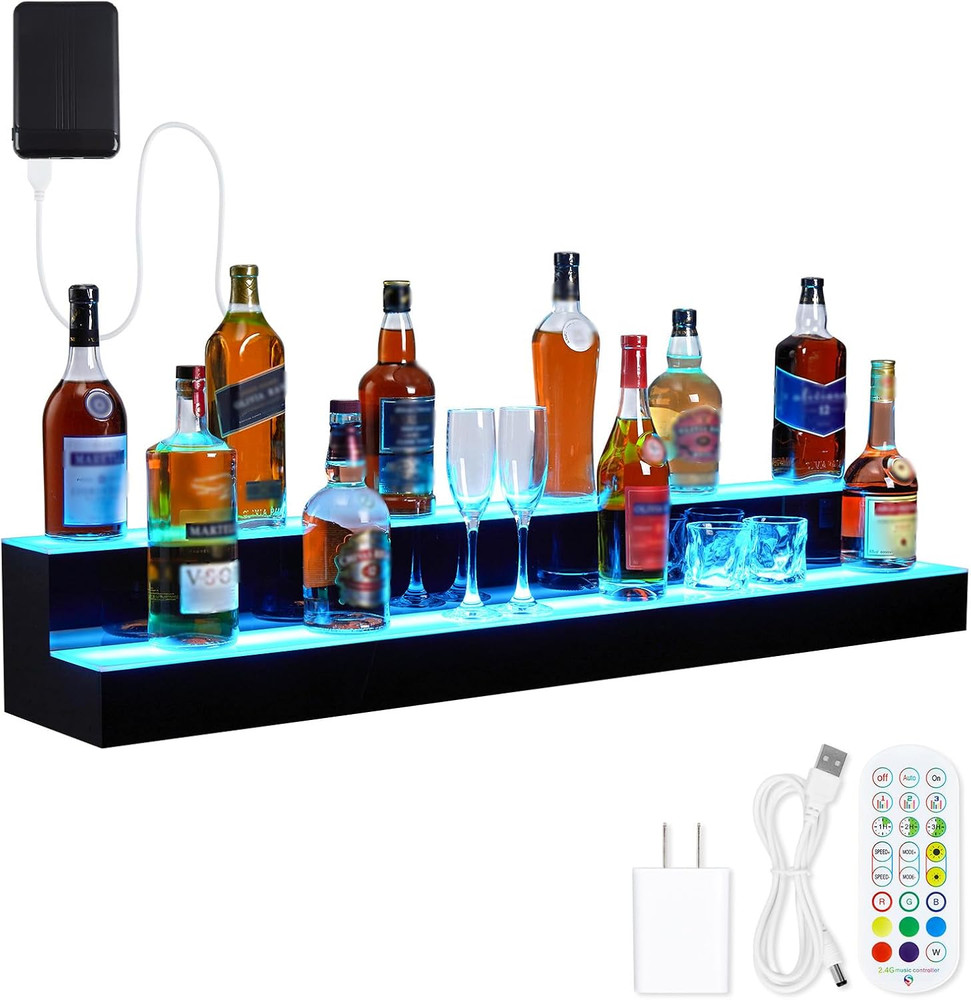 LED 2-Tier Liquor Bottle Display Shelf with Remote & App Control