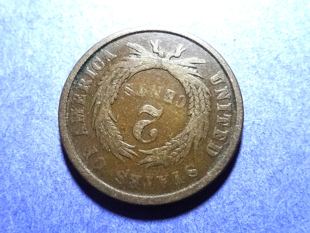 1864 Large Motto Two Cent G/VG Dramatic Rotated Reverse