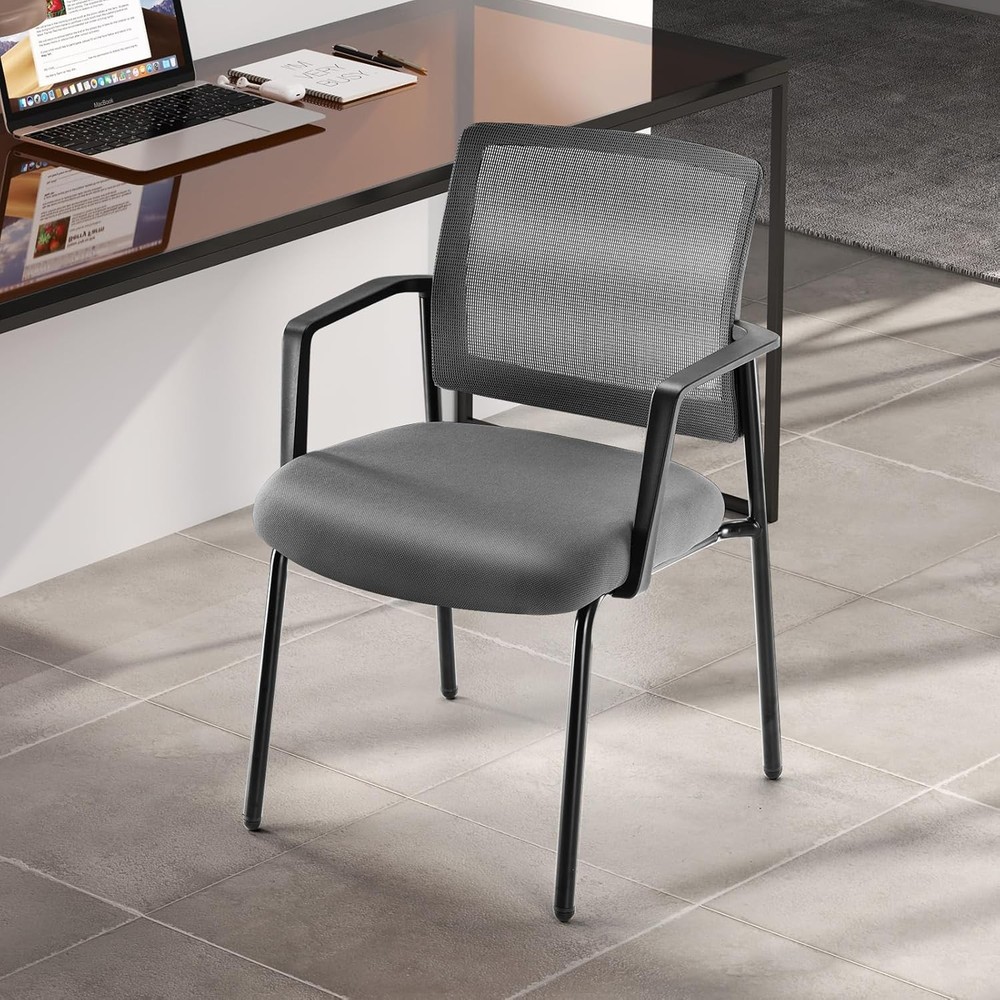 Mesh Back Stacking Arm Chairs Upholstered Fabric Stacking Chairs Sturdy Metal
