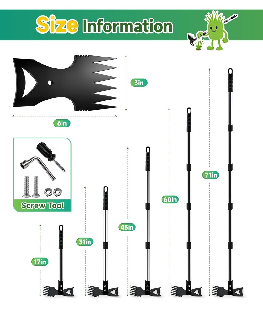 71in Weed Puller Tool with Long Handle, 2 in 1 Adjustable Manual Weeders for ...