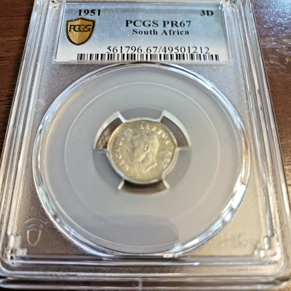 1951 South African 3 Pence PR 67
