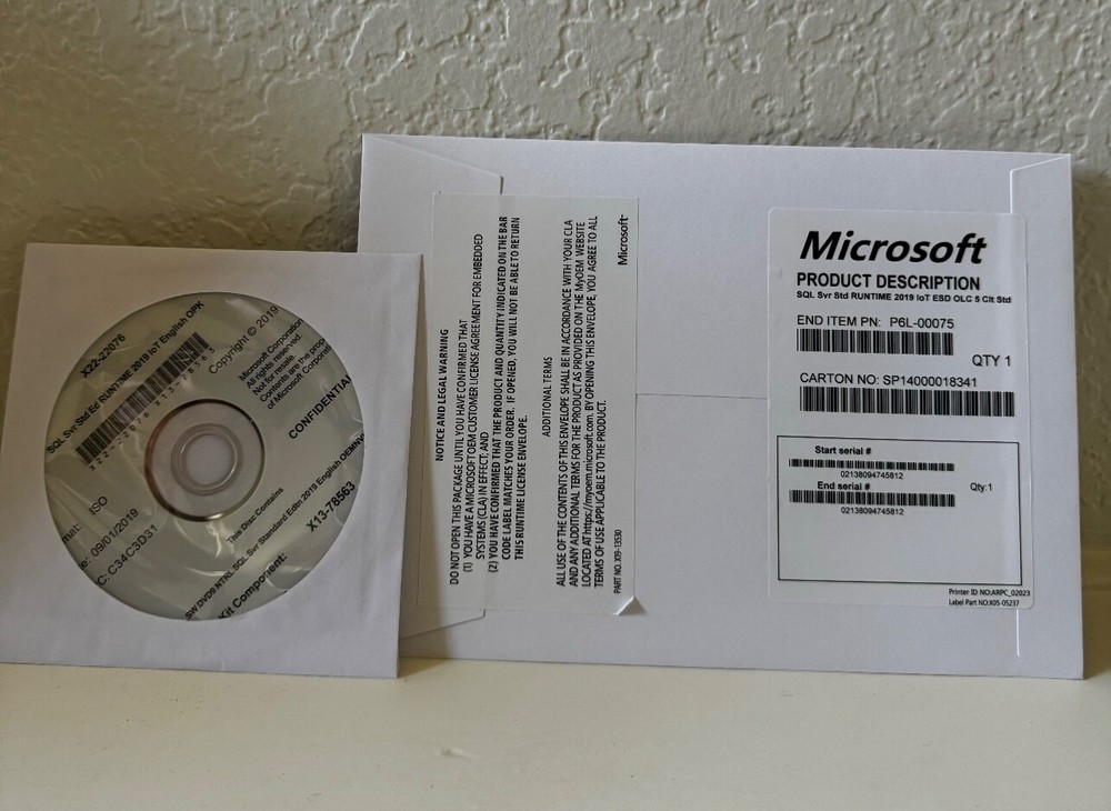 SQL server 2019 standard 16 core 5 CAL DVD