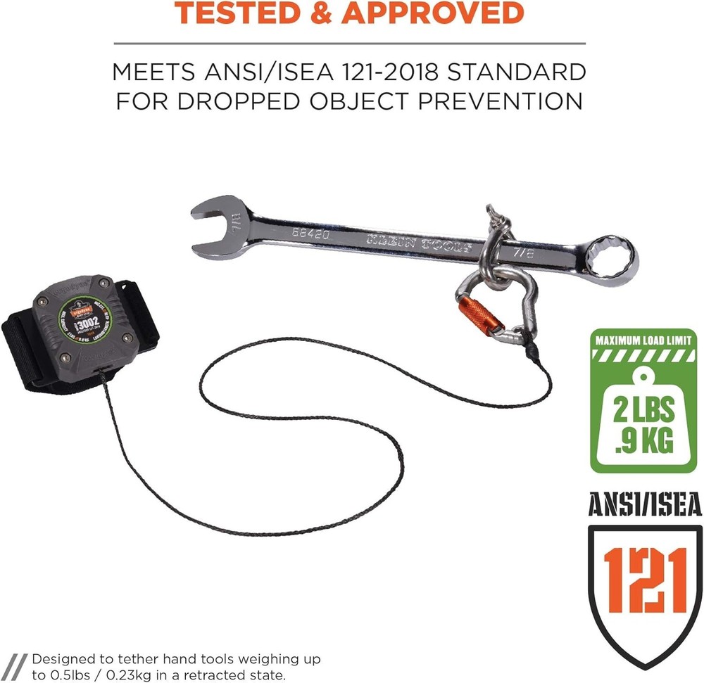 Durable Squids 3002 Retractable Tool Lanyard with Cut-Resistant Cord - Standard