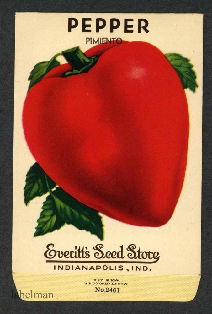 PEPPER, Pimiento,  Everitt's Antique Seed Packet, Kitchen Decor, 054