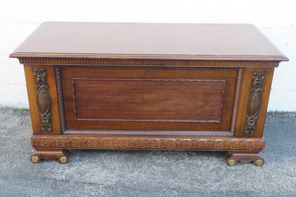 Large Carved Bench Cedar Chest Blanket Trunk 5803