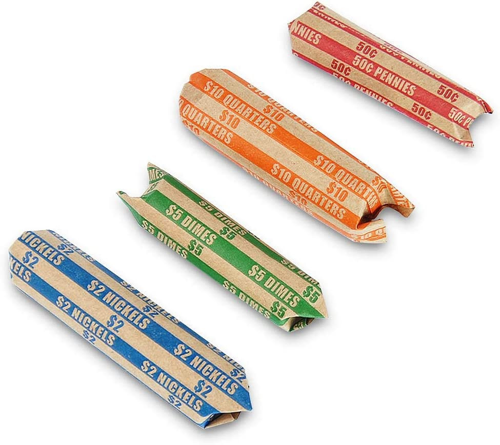 Essential 200 Pcs Assorted Packed Flat Stripped Coin Wrappers,Coin Rolls Wrapper