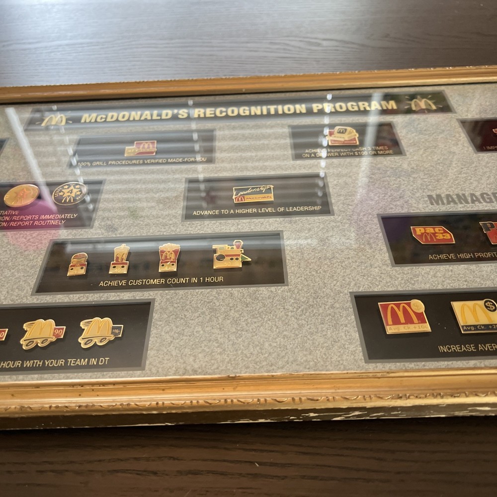 25”x13” Framed McDonald’s Recognition Program Display Pin Set With 25 Pins