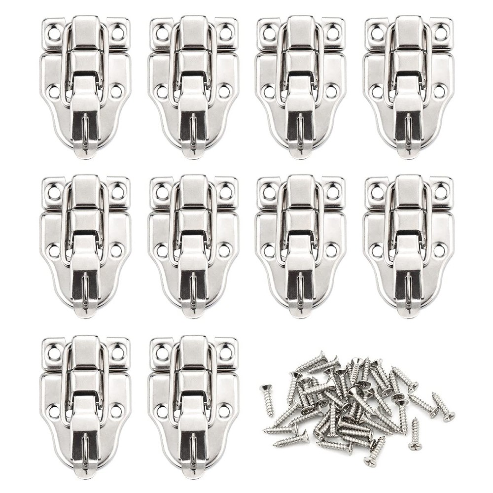 LEEFONE 10 Pack Metal Duck-Billed Box Hasp Lock Toggle Latch Catch, Silver