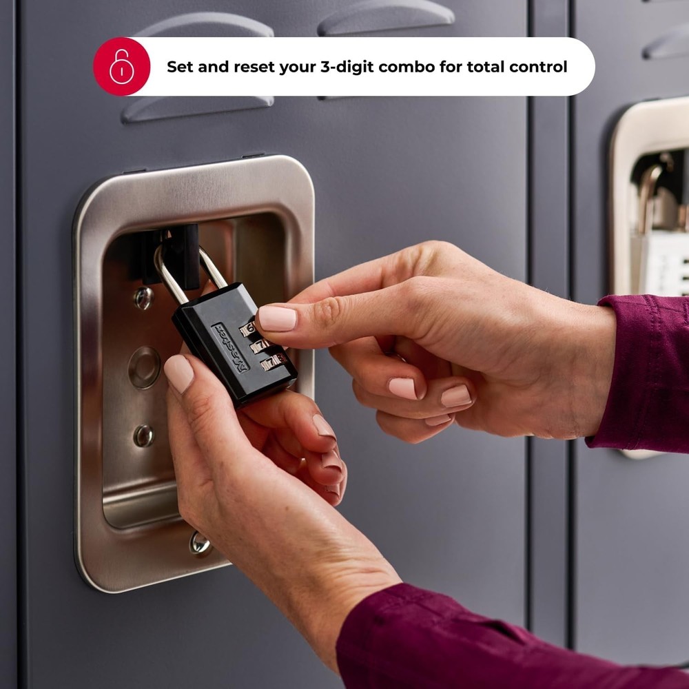 Master Lock Black Combination Padlock 647D Customizable 3-Digit Code for Luggage