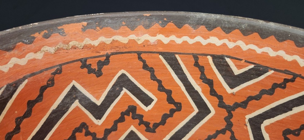 Vintage Peru Shipibo-Conibo Polychrome Earthenware Pottery Rattle Bowl 9.5"