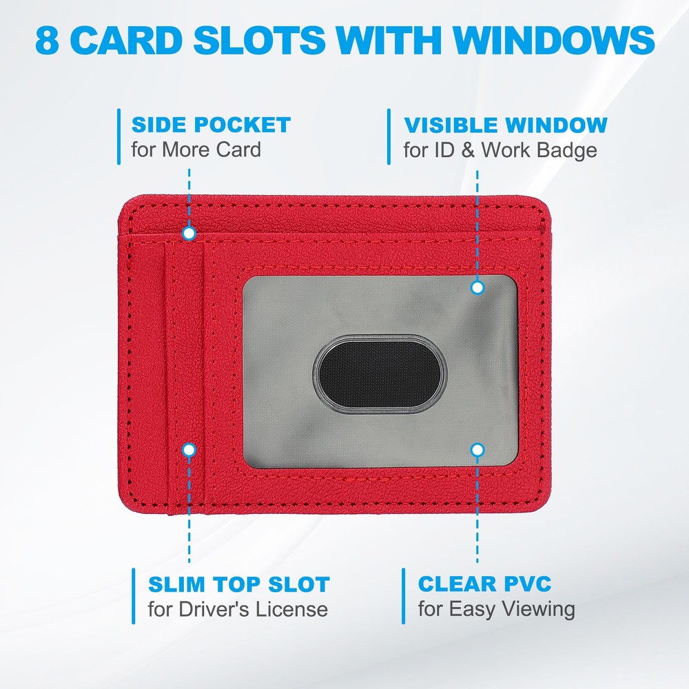 Slim Wallet Minimalist Leather Front Pocket RFID Blocking Wallet, Red