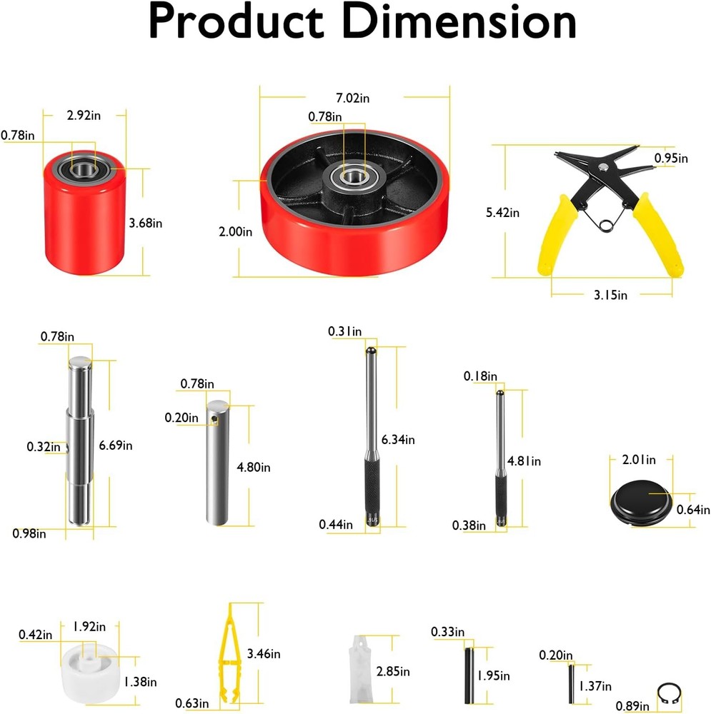 Pallet Jack Wheels Kit, Steering Wheels 7"x 2" Pair, Load Roller 3" x 3.75" Pair