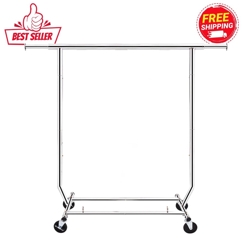 NEW Rolling Clothes Rack Heavy Duty Garment Rack Lockable Wheels Collapsible