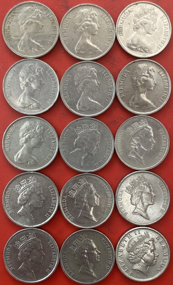 Bermuda 🇧🇲 1970-2000 15x 5 Cent Coins - all different dates