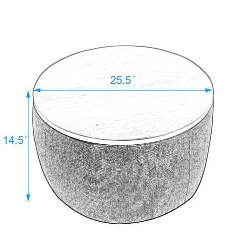 Round Ottoman; 2 in 1 Function with storage - wood & grey