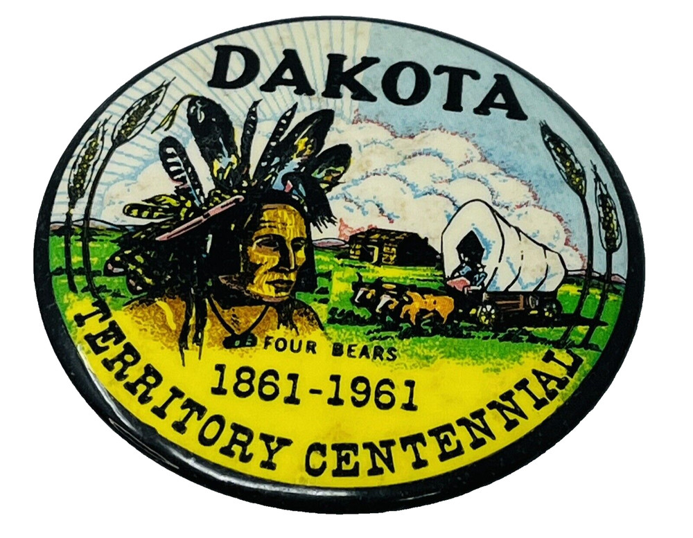 1961 Dakota Territory Centennial Four Bears Button Pin Pinback Vintage