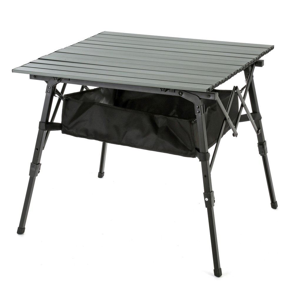 39" Folding Roll Up Aluminum Camp Table w/ Adjustable Height Mesh Storage Gray