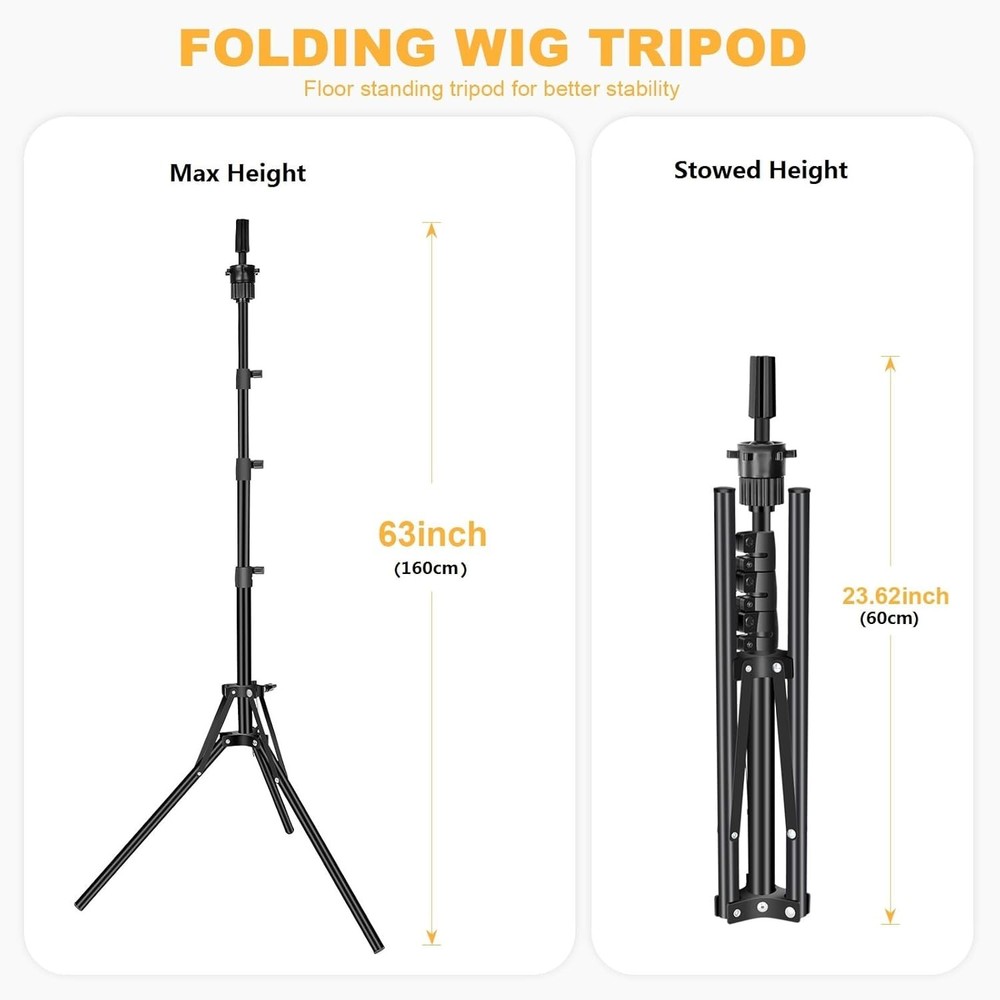 Wig Stand Tripod with Mannequin Head Kit for Styling Making Display