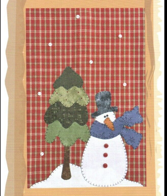Snowman & Tree Patternlet Small Winter Applique Wall Quilt Pattern Towel Edge