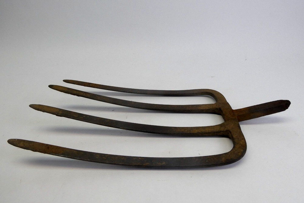 Antique Four Pronged Blacksmith Made Pitchfork Head Tool Part