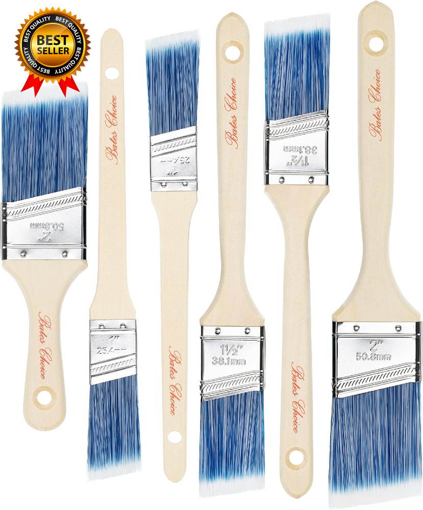 Bates Paint Brushes 6 Pack 1", 1.5", 2" Angle Brushes Treated Wood Handle