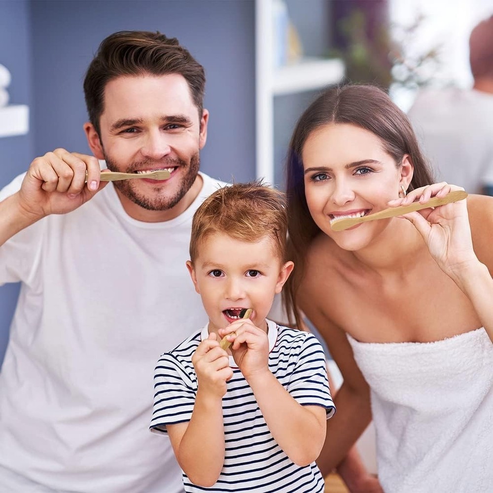 10 Pack Bamboo Toothbrushes - Soft Charcoal Bristles, Eco-Friendly & Biodegra...
