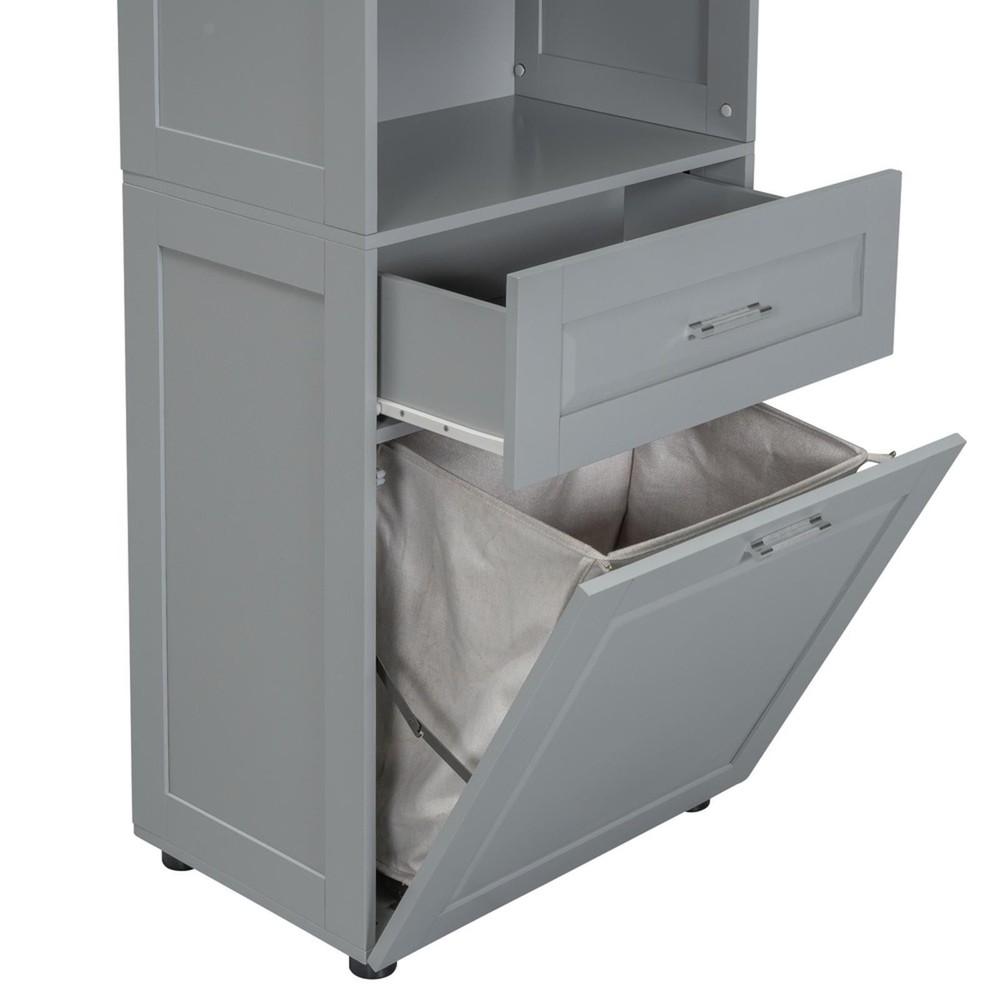 Multifunctional Bathroom Cabinet with Laundry Hamper, Smooth Waterproof Surface