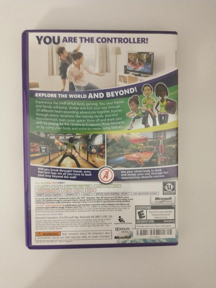 Authentic Xbox 360 Kinect Sensor Black + Kinect Adventures Game + US Seller