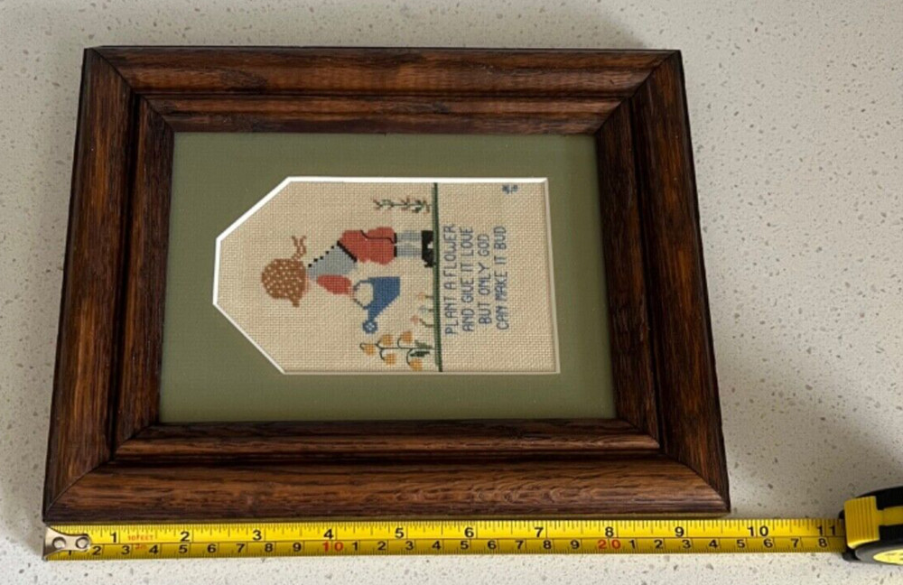 Vintage 1976 Cross Stitch Needlepoint Sampler Complete Framed Matted