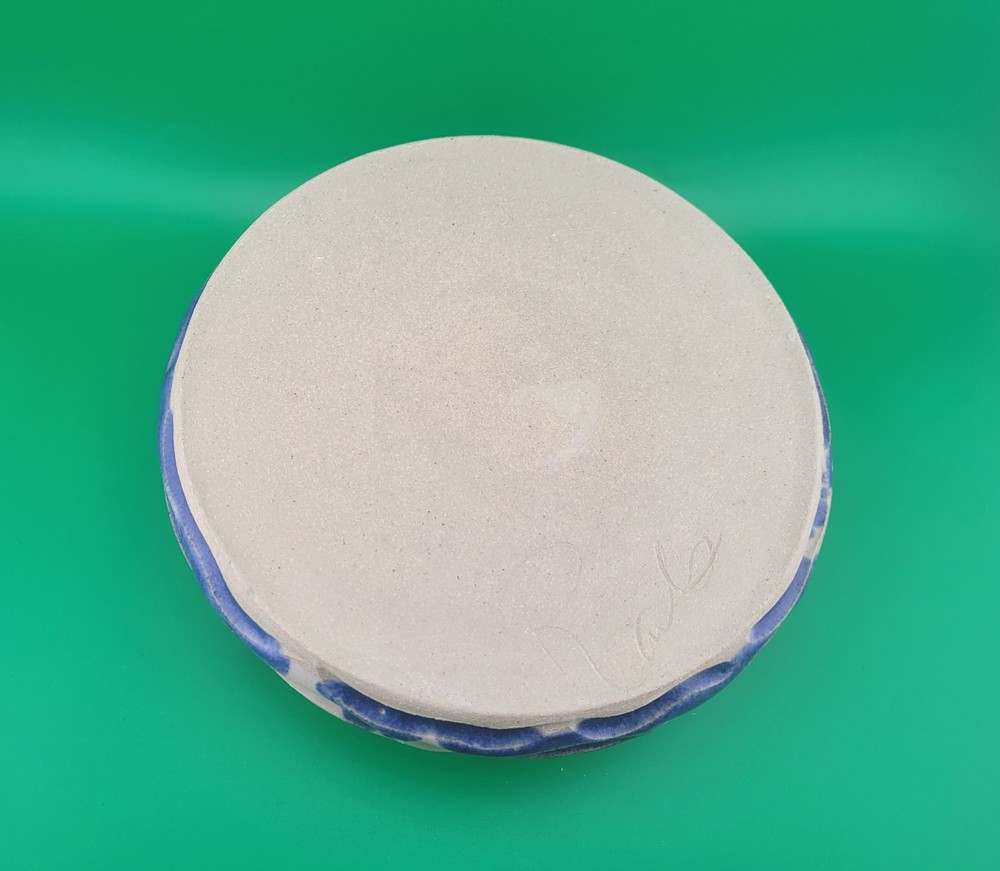Signed Pottery Glaze Shallow Planter Blue Home Decor