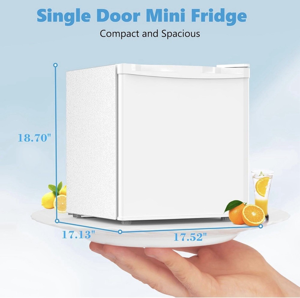 Mini Fridge with freezer, Reversible Door Refrigerator, and Quiet. -White