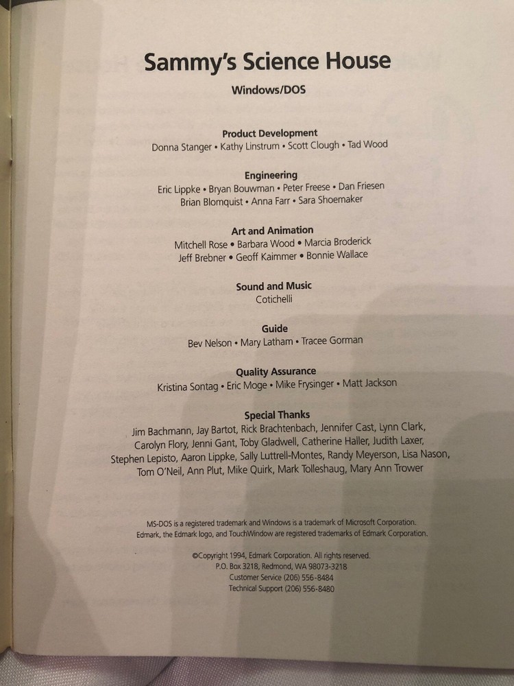 '94 Sammy's Science House *Guide Only* U8