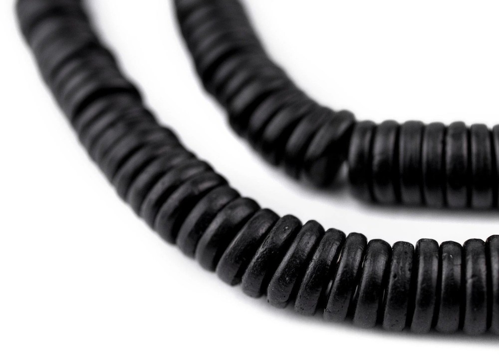Black Bone Button Beads 8mm Nepal Disk Large Hole 24 Inch Strand