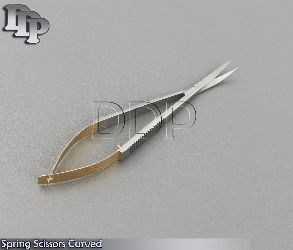 Spring scissors 4" curved fly tying sharp serrated blade Gold handles