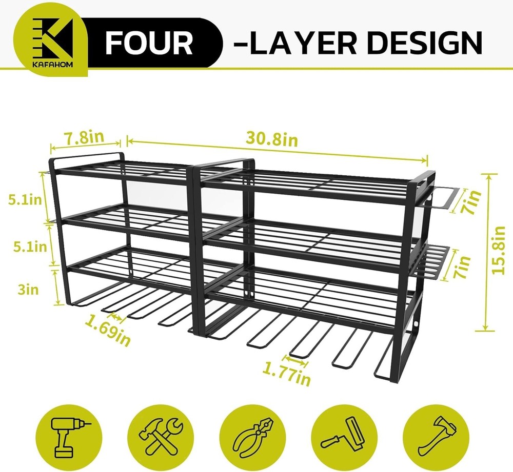 Power Tool Organizer - 4 Layer Garage Tool Storage Rack with Drill Holder