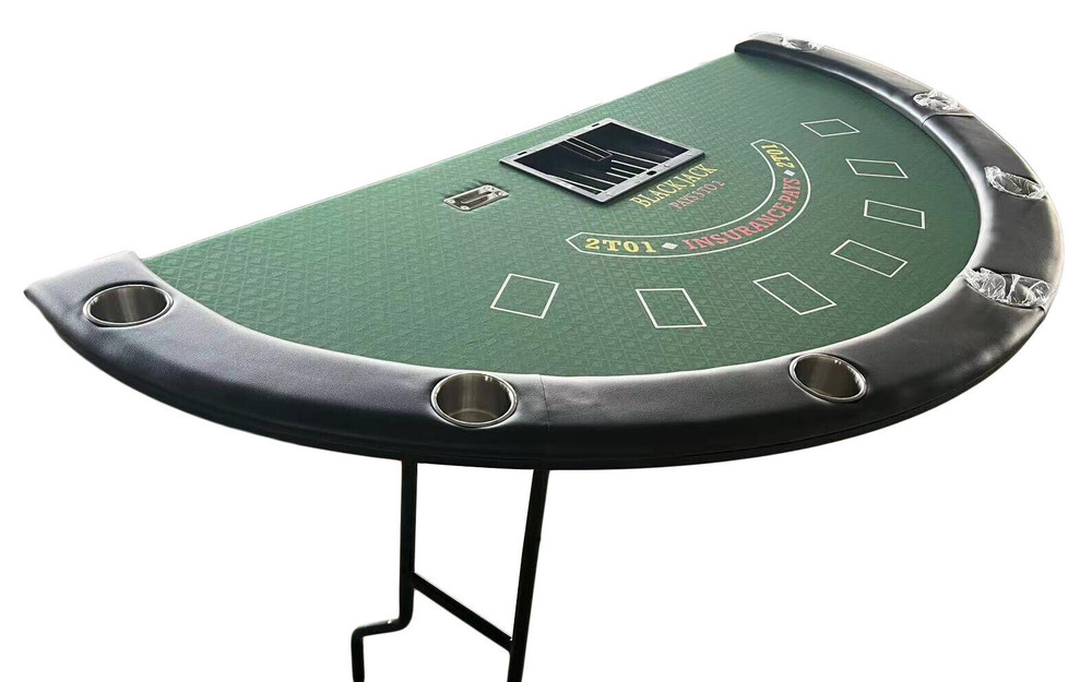 72" Blackjack Table, Folding Metal Legs, cup holders, replaceable armrest &felt