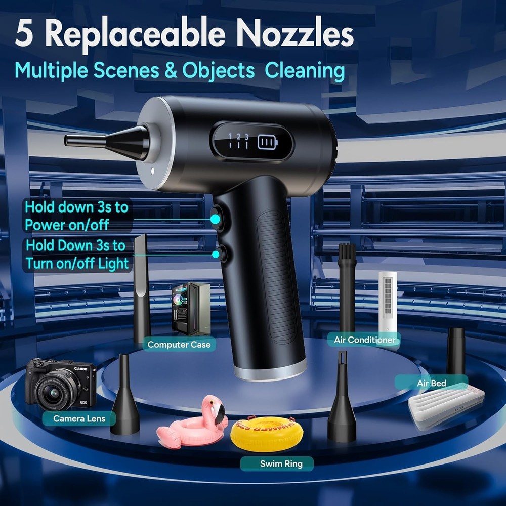 Electric Compressed Air Duster, 3-Gear Dust Blower for Computers Cordless PC ...