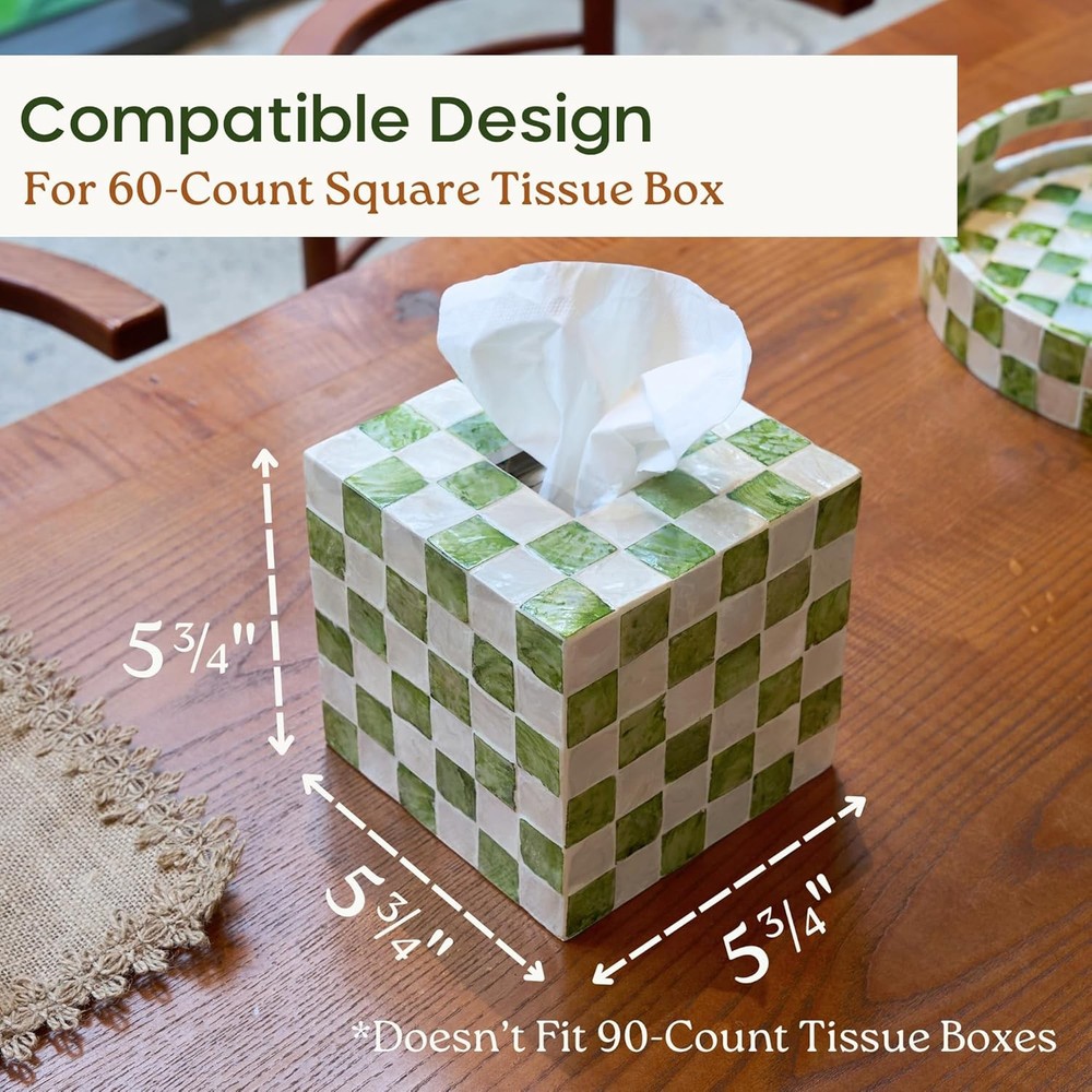 5.7" Square Tissue Box Cover, Handmade Checkered Cube Tissue Box Cover with Capi