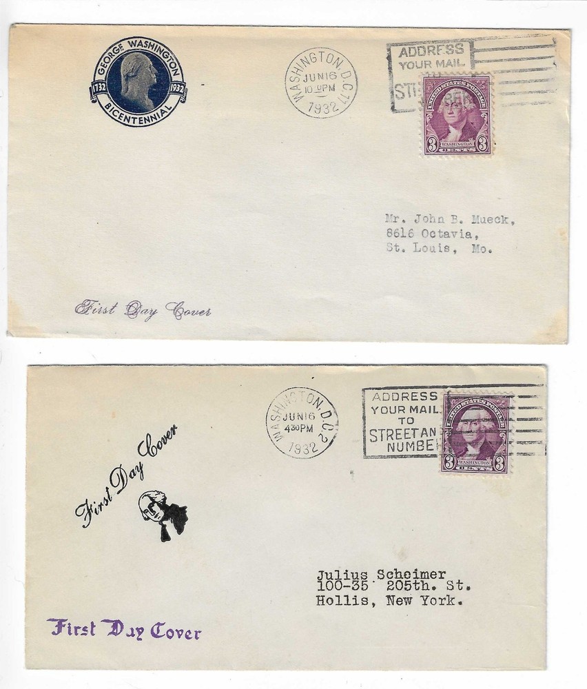 FDC's     # 720-9 , 720-10    -- 3c  Washington