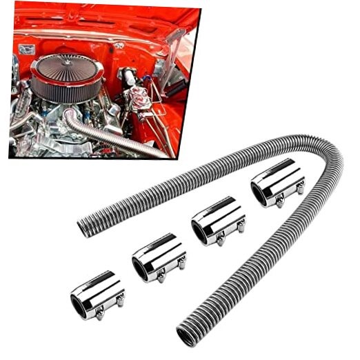 48" Flexible Radiator Hose Kit, Stainless Steel Coolant Water Hose Kit 48 Inch